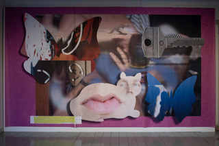 The animal has memory, but no memories, 2021. Three sublimation prints on recycled polyester, pins