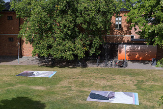 Proposal for legs, adidas socks and violet 2015. Installation view at Peripheral vision, Mejan Gallery, Stockholm, Sweden, 2016 