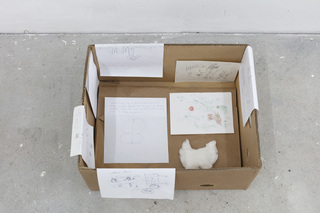 For Jessica (Several hours later my first erection (of what?) between my sunken thighs, sets me back into dreadful normality, which the nurse immediately confirms, speaking to me: “Sir” “Mister Guyotat Sir”.), 2023. Installation view at, Drei Schwestern, Shahin Zarinbal, Berlin